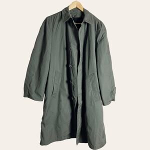 London Fog Vintage Olive Green Claeth Cloth Faux Fur Trench Coat 34R